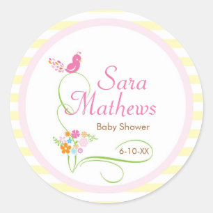 Rond Bébé Invitation ou Favoriser Sticker - Oiseau