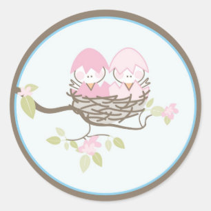 Rond Bébé Invitation ou Favoriser Sticker - Twin Birds