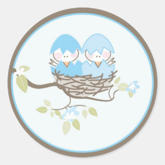 Rond Bébé Invitation ou Favoriser Sticker - Twin Birds
