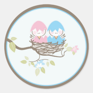 Rond Bébé Invitation ou Favoriser Sticker - Twin Birds
