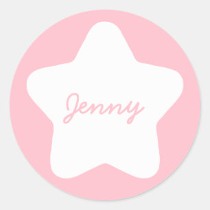 Rond Bébé mignon rose Star Nom personnalisé Sticker