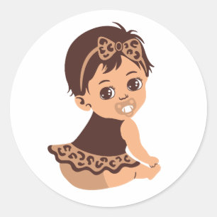 Rond Bébé mignonne fille en Sticker en tenue Safari