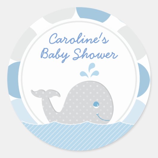 Rond Bébé Mod Whale Bébé Douche Bleu et gris Sticker (Devant)