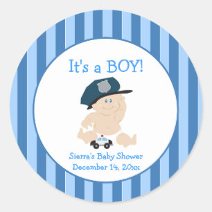 Rond Bébé Police Cop (Stripe) Sticker Faveur Personnali