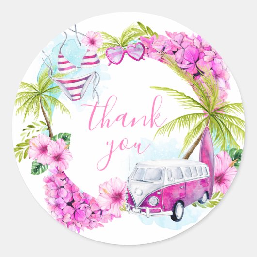 Rond Bébé Surf Fille Favoriser Merci Sticker (Devant)