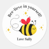 Rond Bee Motivational Sticker – Bee-lieve in Yourself  (Devant)