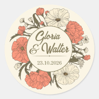 Rond Beige Red Vintage Wedding Sticker Illustrative 