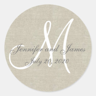 Rond Biege Linen Rustic Wedding Favor Sticker