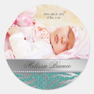 Rond Bijoux Zebra Baby Girl Sticker Argent Turquoise 2