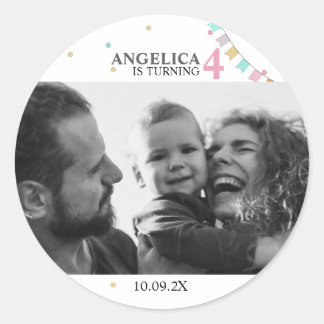 Rond Birthday Party Favor Sticker | Custom Year Number