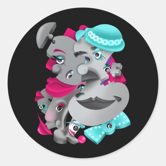 Rond Bits et pièces - Sticker Surreal Puzzle faces (Devant)