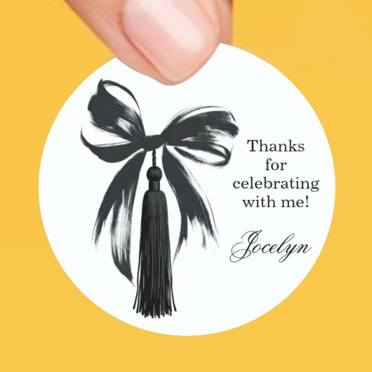Rond Black Bow Coquette Graduation Party Favor Sticker