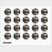 Rond Black & Gold Peony Wedding Round Sticker (Feuille)