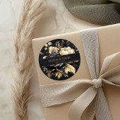 Rond Black & Gold Peony Wedding Round Sticker