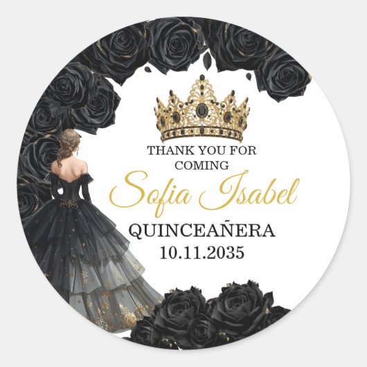 Rond Black Gold Quinceañera Custom Sticker (Devant)