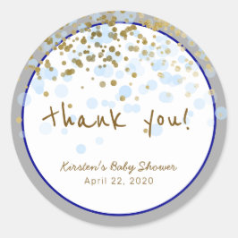 Rond Blauw en Goud Baby shower Dank u Stickers