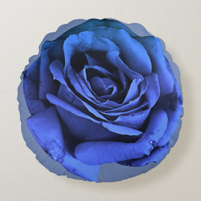rond blauw roos kussen (Voorkant)
