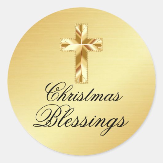 Rond Blessures de Noël Sticker en or avec croix (Devant)