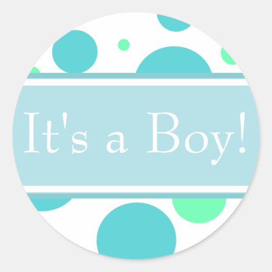 Rond Bleu & Aqua Baby Boy Sticker Faire-part douche (Devant)