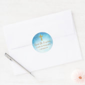 Rond Bleu Aquarelle Gold Cross Christening sticker (Enveloppe)