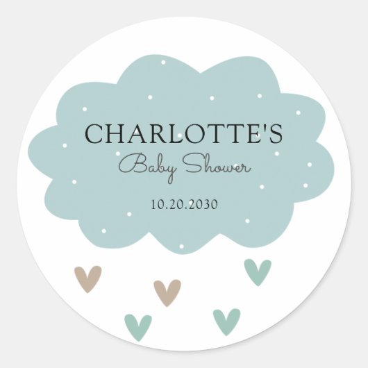 Rond Bleu Baby shower Pluie Cloud Sticker (Devant)