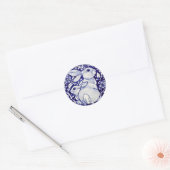 Rond Bleu Blanc Rabbit Bébé Floral Sticker Dedham Navy (Enveloppe)