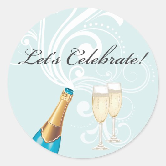 Rond Bleu "Fêtons !" Sticker Champagne (Devant)