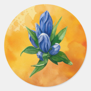 Rond Bleu Fleur - Aquarelle Sticker en cercle floral