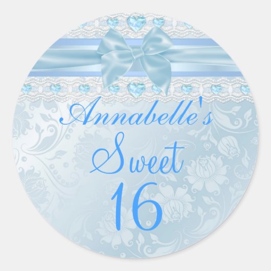 Rond Bleu Fleur et Bow Sweet 16 Sticker (Devant)