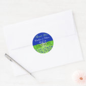 Rond Bleu, Flore verte, Coeurs Mariage Favor Sticker (Enveloppe)