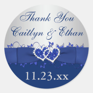 Rond Bleu, Gris Argent Floral Mariage Favoriser Sticker