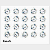Rond Bleu ondulé monogramme Wreath Holiday Sticker (Feuille)