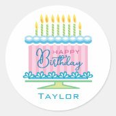 Rond Bleu rose Nom Sticker de gâteau d'anniversaire (Devant)
