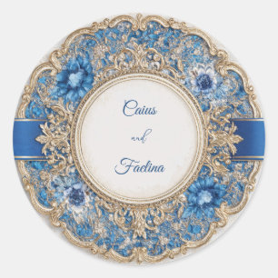 Rond Bleu Ruban Victorien Floral Mariage Sticker