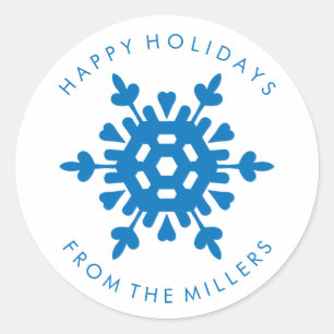 Rond Bleu Snowflake Happy Holidays Sticker Cadeau