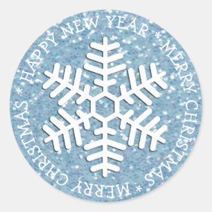 Rond Bleu Snowflake Joyeux Sticker de Noël