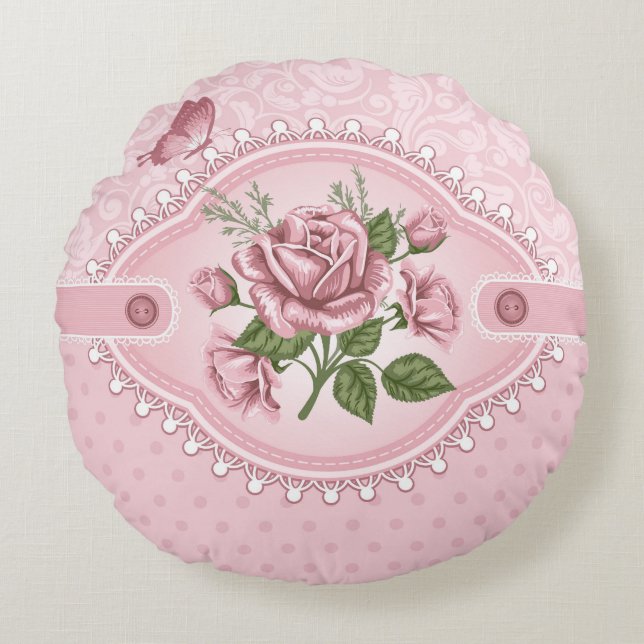 Rond bloemig katoenen gooi kussen (Voorkant)