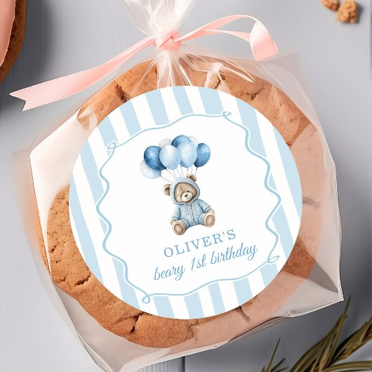 Rond Blue Balloons Teddy Bear Birthday Sticker