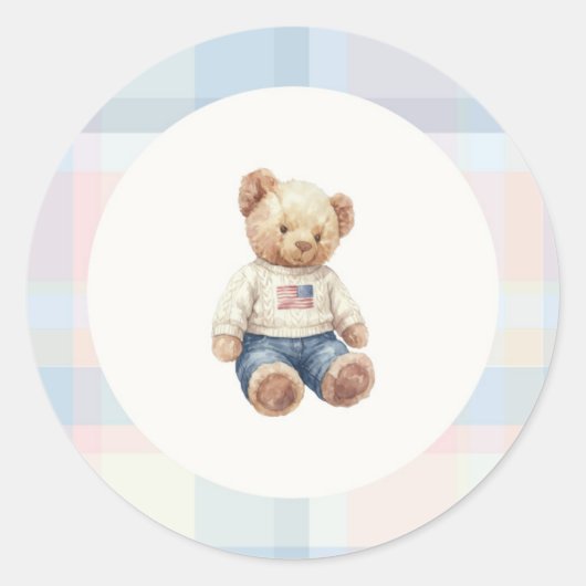 Rond Blue boy teddy bear sticker (Devant)