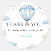 Rond Blue Brown Teddy Bear Anniversaire Sticker Étiquet (Devant)