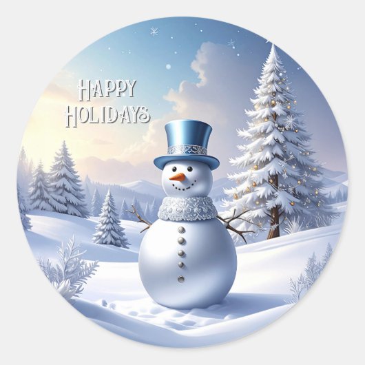 Rond Blue Hat Snowman Christmas Tree Holiday Sticker (Devant)