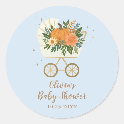 Rond Blue Little Pumpkin Baby Shower Round Sticker Fall (Devant)