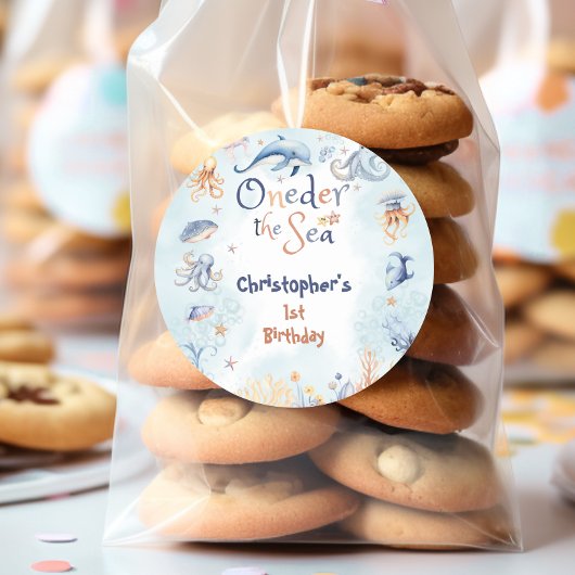 Rond Blue Oneder the sea first birthday Sticker