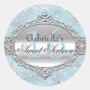 Rond Blue Snowflake Winter Wonderland Sweet 16 Sticker