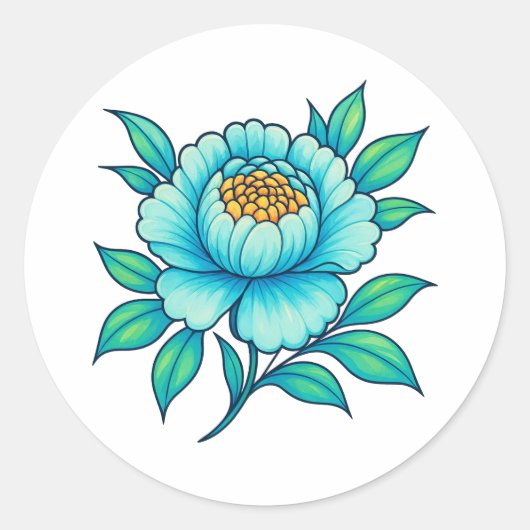 Rond Blue Teal Floral Sticker | Elegant Botanical (Devant)