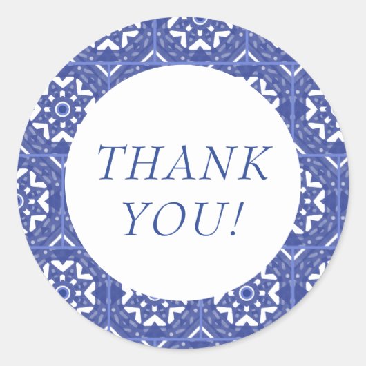 Rond Blue Tile Thank You Sticker (Devant)