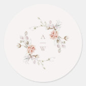 Rond Blush Floral Monogram Wedding Sticker (Devant)