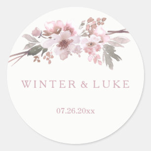 Rond Blush & Grey Winter Grey Wedding Favor Sticker
