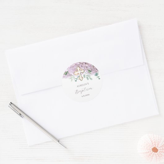 Rond Blush Hydrangea Baptism Sticker (Enveloppe)