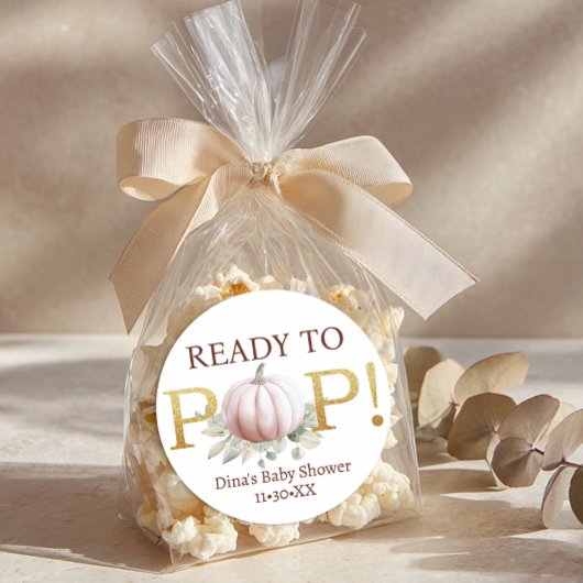 Rond Blush Pumpkin Ready to Pop Baby Shower Sticker